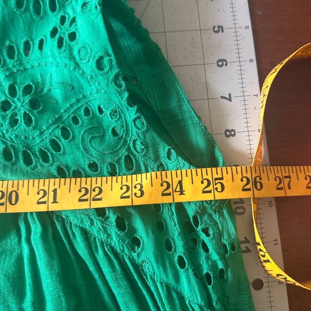Jaded Gypsy Eyelet Midi Dress L/XL Green NEW Tag Cotton Button Front Tiered Boho - Picture 5 of 8